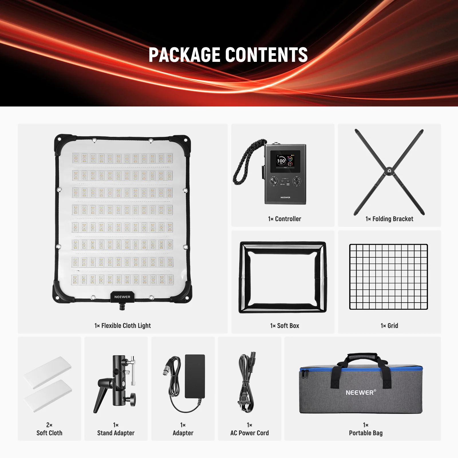NEEWER FL100C 115W Flexible DMX Control LED RGB Video Light Kit - Image 9